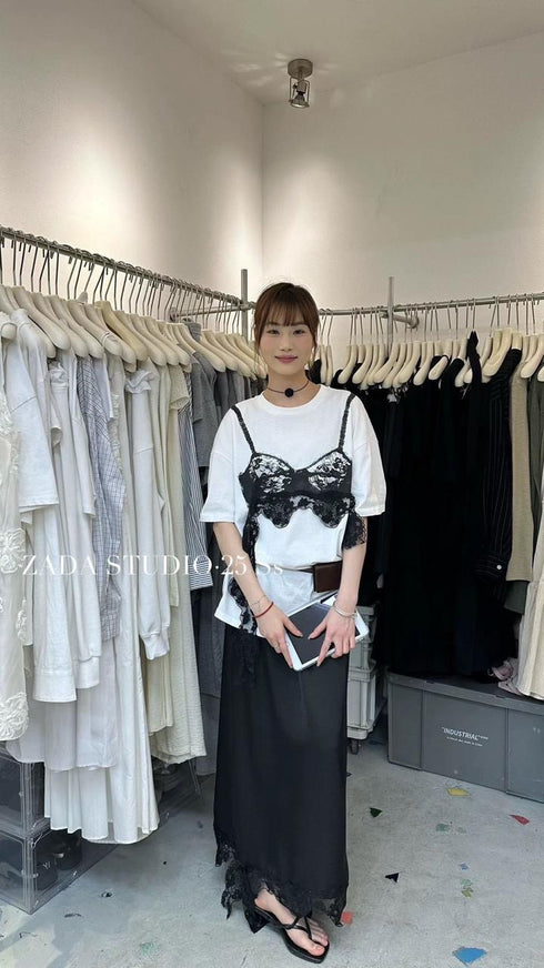 Lacey Detail Ladies Oversize T-Shirts